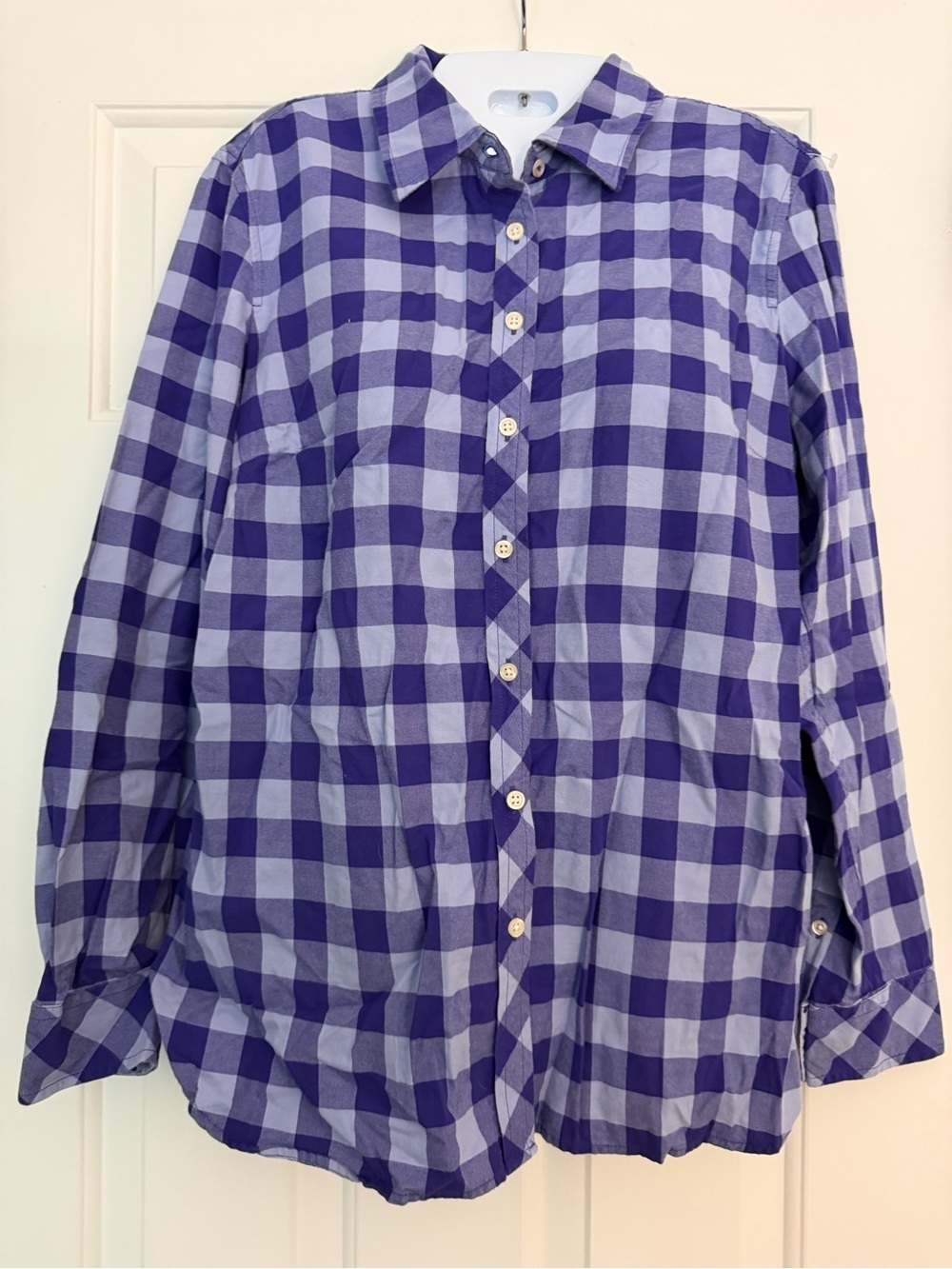 Talbots Medium Purple Gingham Button Front Cotton Shirt Lightweight
